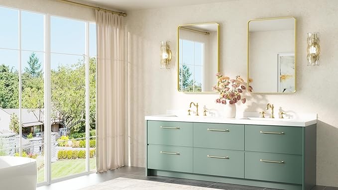 TETOTE Gold Vanity Mirror 20 x 30 Brushed Gold Metal Framed Vanity Mirror, Tempered Glass, Modern Farmhouse Wall Mounted Mirrors for Decorative(Horizontal/Vertical)