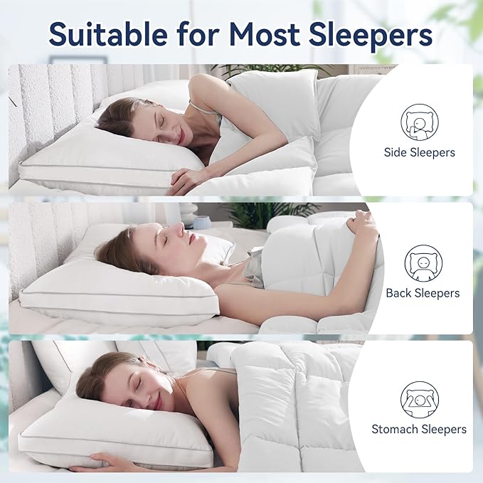 Peace nest Gusseted Bed Pillows Queen 20x30 Inches Set of 2 Made in USA Goose Feathers and Down with Cotton Cover Hotel Collection Luxury Soft Sleeping White Pillow