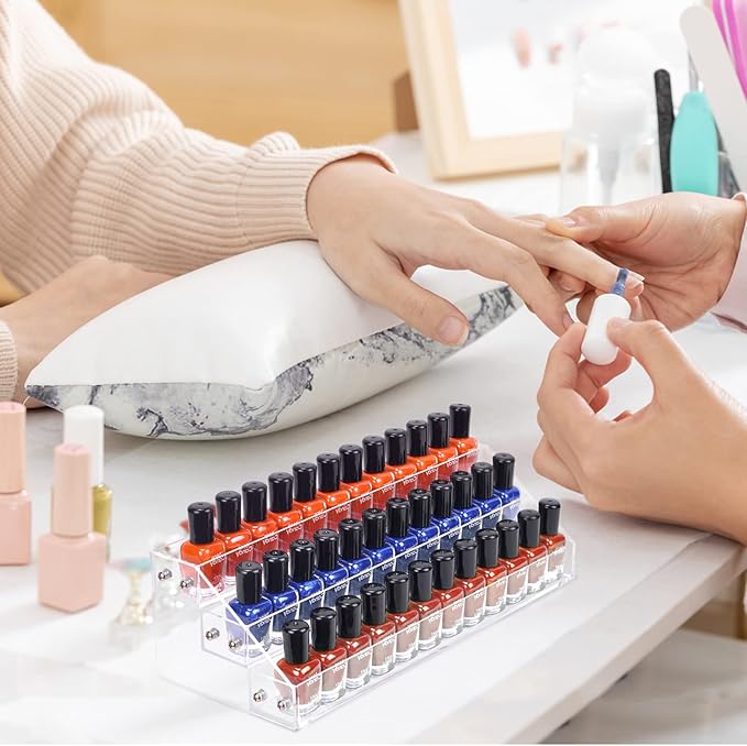 3 Packs Clear Nail Polish Organizer Holder Shelf Rack, Acrylic Display Stand For Sunglasses Paint Essential Oils, Makeup Holder, Nail Poliahes Storage to 36 Bottles (Fit 1-2oz Bottles)