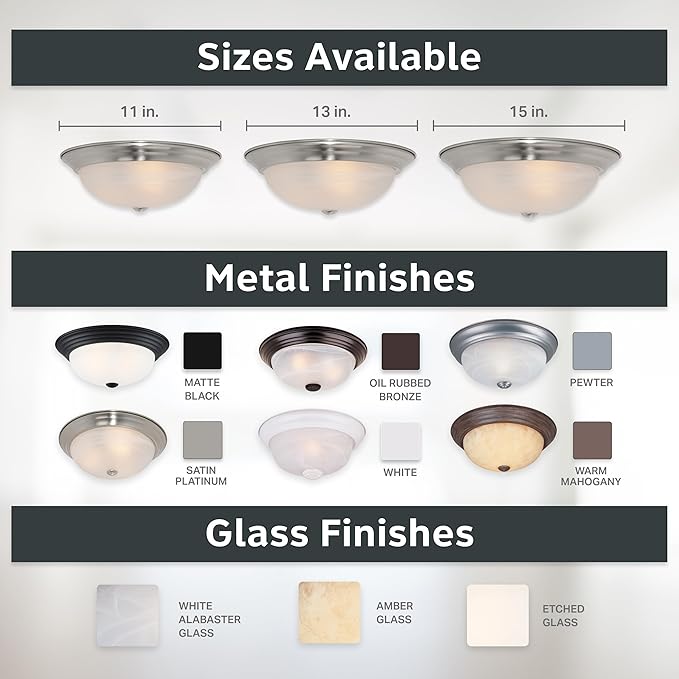 DESIGNERS FOUNTAIN Reedley 2-Lights Flush Mount Ceiling Light, 11 Inch Lighting Fixture for Kitchen, Bedroom, Bathroom, and Hallway, White Alabaster Glass, Satin Platinum, 1257S-SP-AL