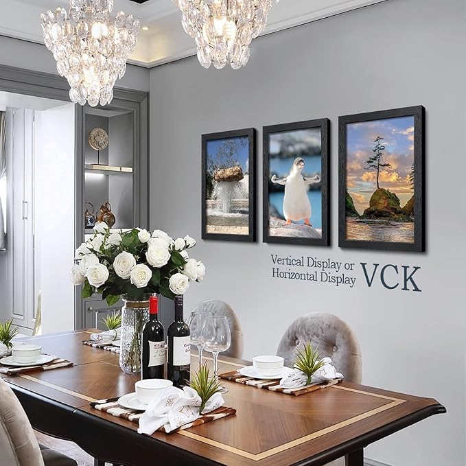 VCK 12x18 Poster Frame - 2 pack, Solid Wood Picture Frames with Polished Plexiglass, Wall Hanging (black)