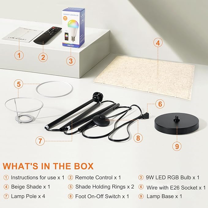 Frideko 2 Pack Floor Lamps for Living Room, Dimmable Colors Temperature & Brightness, Modern Floor Lamp with Remote, Tall Standing Lamps for Living Room Bedroom Office, Beige Shade 9W RGB Bulb