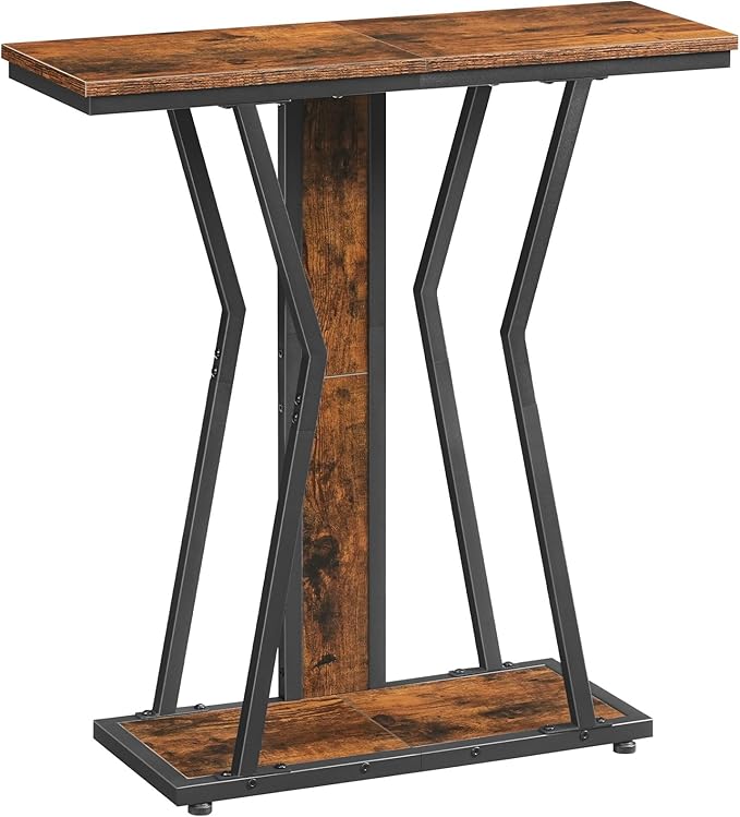 HOOBRO Narrow Console Table, 29.5" Small Entryway Table with Storage, 2-Tier Behind Sofa Table, Modern Style, for Living Room, Hallway, Foyer, Bedroom, Rustic Brown and Black BF66XG01