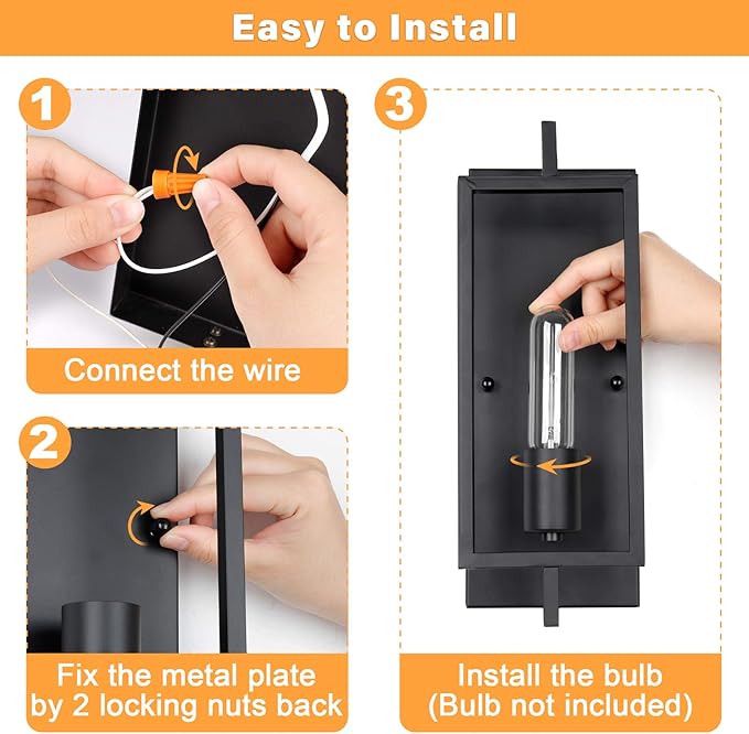 Industrial Wall Sconces Set of 2, Vintage Light Fixture Large, E26 Base, Matte Black Metal Wall Mount Lamp, Modern Indoor Lighting Hardwired