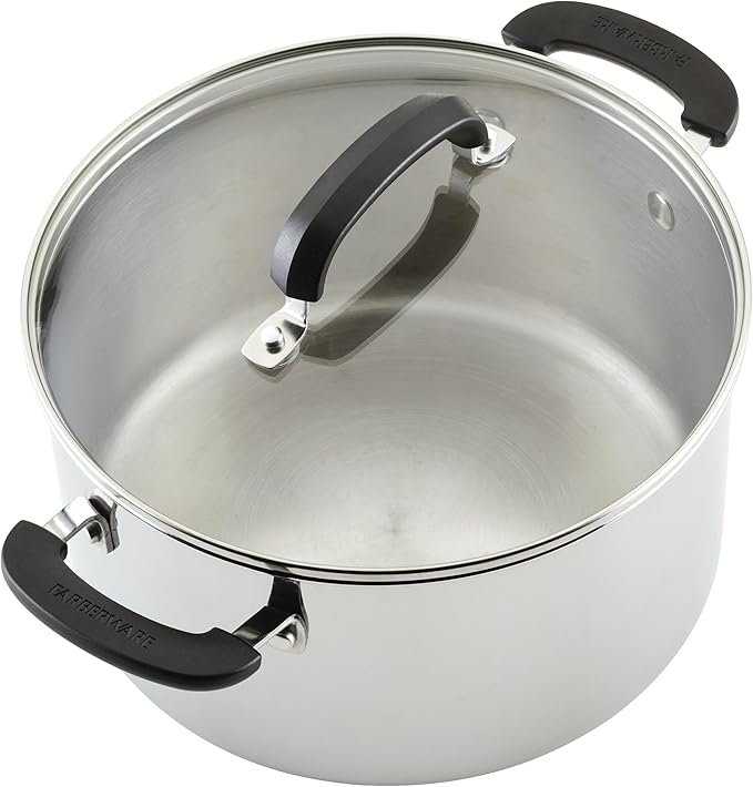 Farberware Brilliance Stainless Steel Cookware Pots and Pans Set with Kitchen Cooking Tools and Glass Lids, 10 Piece, Dishwasher Safe and Induction Ready, Stainless Steel