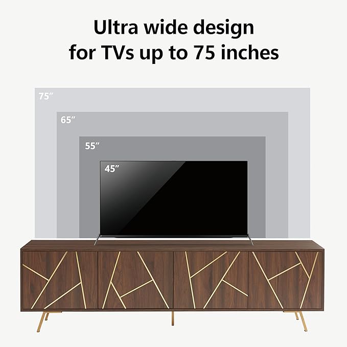 75" Modern TV Stand for TV, Wood Entertainment Center with Storage Cabinet, Media TV Console for Living Room and Bedroom, Dark Walnut