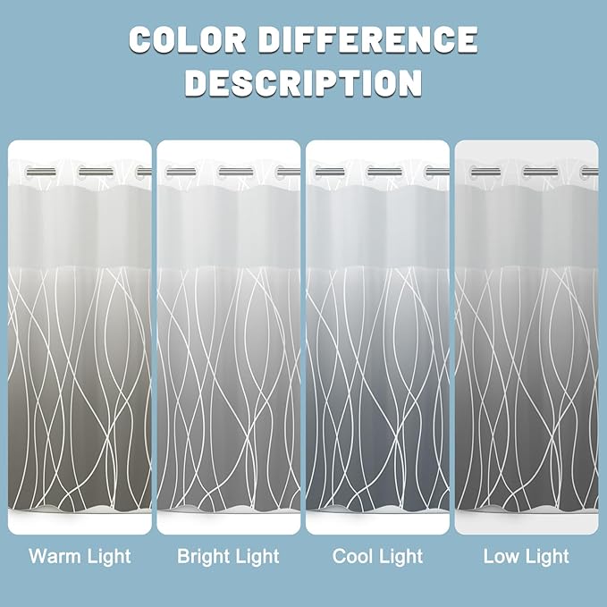 No Hook Ombre Grey Striped Long Shower Curtain with Snap in Liner Set - Hotel Shower Curtain and Liner Set with See Through Mesh Top Window,Machine Washable, 71x86 INCH