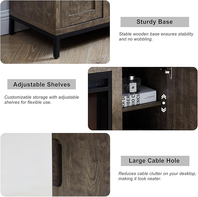 Fireplace TV Stand for TVs Up to 65 Inches, Farmhouse Entertainment Center with 23" Fireplace & LED Lights, Rustic Media Console with Sliding Barn Door and Open Shelves