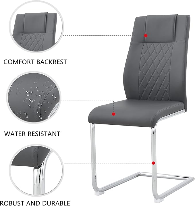 Dining Table Chairs Set for 4, Modern Rectangular Dining Room Table Set PU Leather Upholstered Dining Chairs 55" Dinner Table Set for Kitchen, Dining Room (Dining Table Set for 4, Grey)