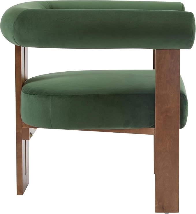 Christopher Knight Home Modern Velvet Upholstered Accent Chair for Living Room, Home Office, Apartment, Arm Chair with Curve Backrest and Birch Wood Legs, Three Legs Structure, Forest Green and Brown
