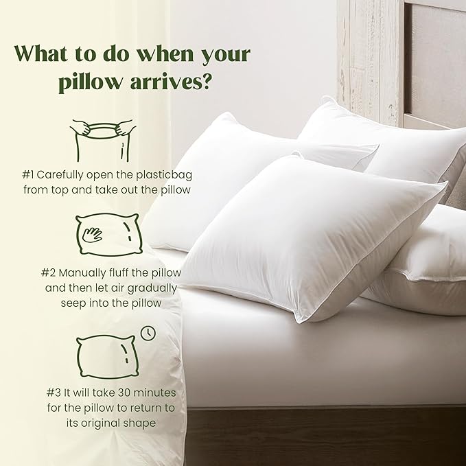 puredown® Natural Down Feather Pillows, King Bed Pillows for Sleeping Set of 2, Grand Hotel Pillows with Cotton Fabric Cover (Pack of 2)