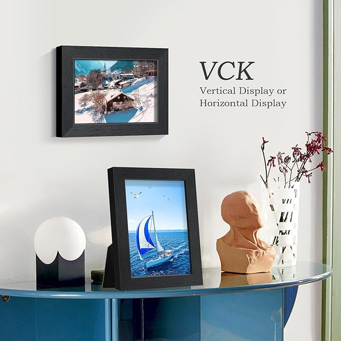 VCK 5x7 Picture Frame, Black Wooden Photo Frames for Wall Hanging Gallery or Tabletop Display, 2 Pack