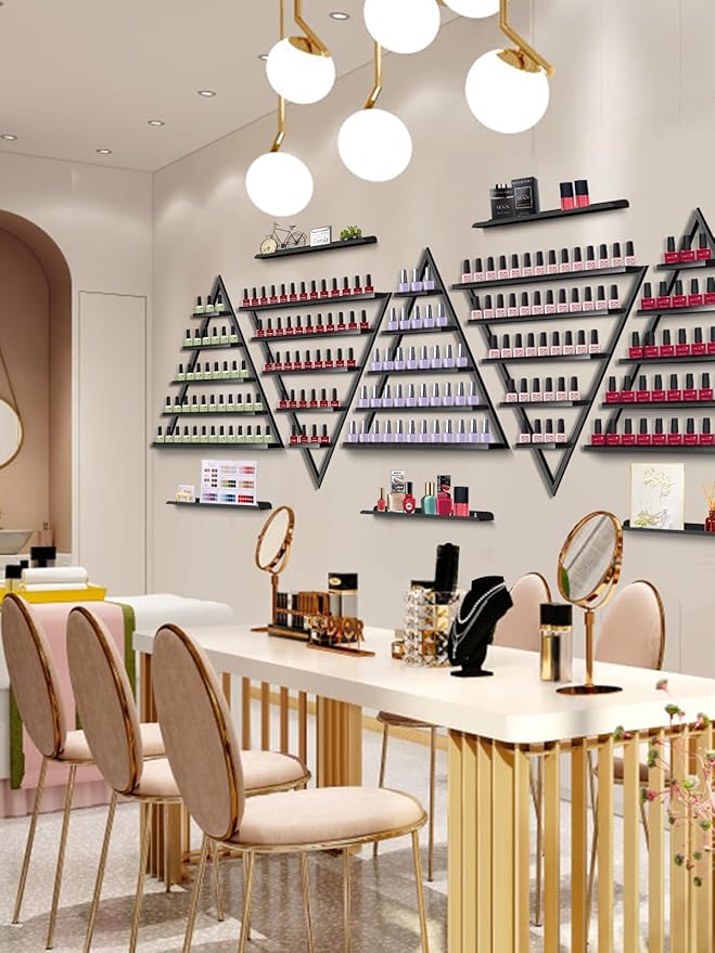 EBANKU 10PCS Nail Polish Racks 5 Tiers Nail Polish Shelf for Wall Triangular Display Rack Cosmetic Display Cases Lipstick Perfume Wall Shelf Essential Oil Organizers for Home Spa Nail Salon(Black)