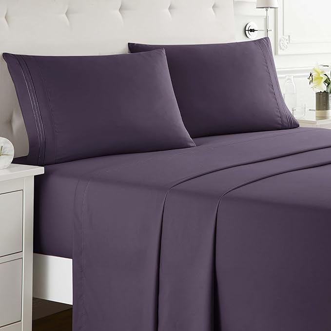 Clara Clark Full XL Bed Sheet Set - Wrinkle, Fade, Stain Resistant, Deep Pocket Sheets - Luxury Soft Bedding Sheets & Pillowcases, Full XL Purple