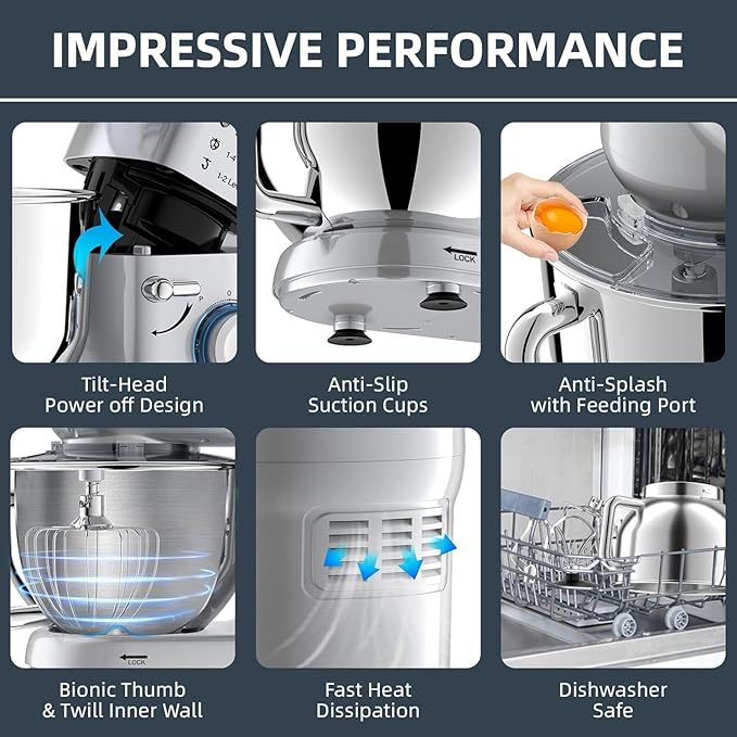 Kitchen Stand Mixer, 6.5Qt Household Stand Mixers, 660W 6+P Speed Tilt-Head Electric Dough Mixer, Food Mixers for Daily Use with Dough Hooks, Whisk, Beater