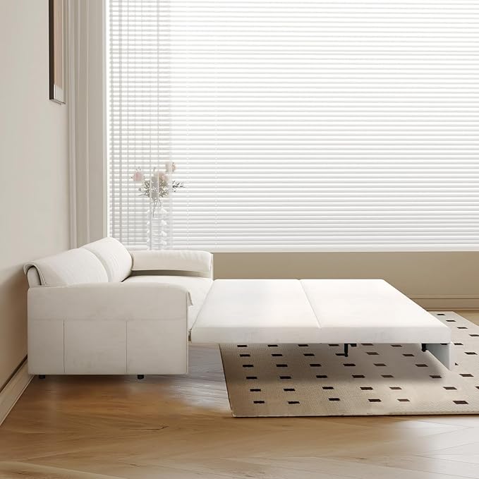 66-Inch Queen Size Convertible Sleeper Sofa Bed, 3-in-1 Pull-Out Futon Loveseat, Velvet Love Seat Couch with Side Pocket for Living Room, Office, Apartment, RV, Hide-A-Bed Fold Out Sofa&Couch