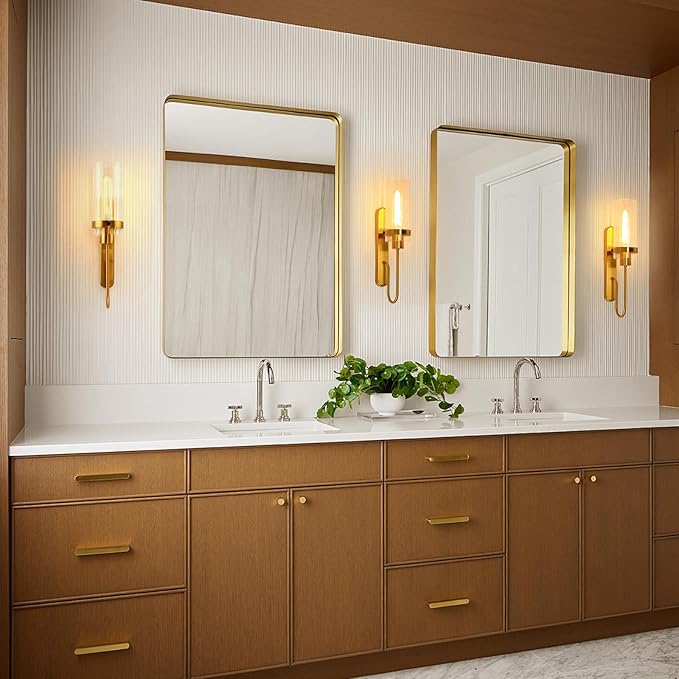 Gold Wall Sconces Set of 2, Modern Bathroom Lights with Clear Glass Shade, Indoor Farmhouse Wall Sconce for Living Room, Bedroom, Hallway, Vanity, Stairwell and Kitchen