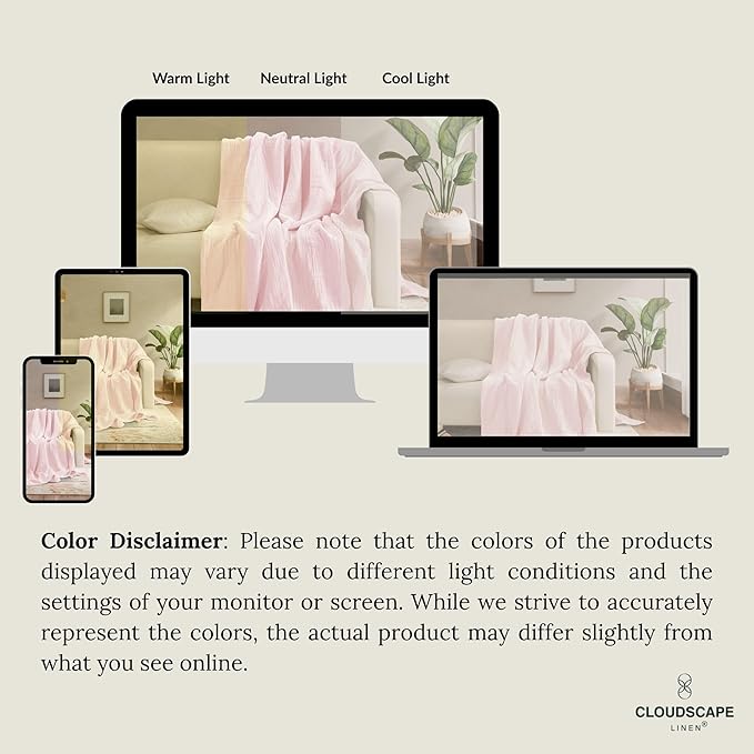 Soft 4 Layer Muslin Cotton Blanket King Size,100% Cotton Blanket, Lightweight and Breathable for All Season, Best for Spring, 92x108, Seashell Pink