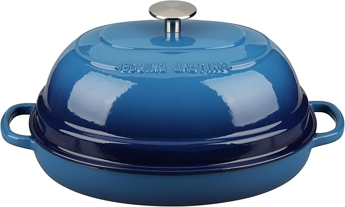 Enameled Oval Cast Iron Dutch Oven Pot with Lid, Bread Dutch Oven for Sourdough Bread Baking, 6QT, Lake Blue