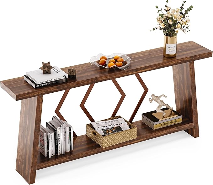 LITTLE TREE 70.9-Inch Console Table, Long Sofa Table Behind Couch, Farmhouse Console with Shelf for Entryway, Living Room, Hallway