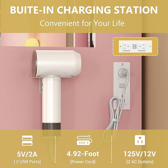 Makeup Vanity Desk with Mirror and Lights, Glass Top Vanity Table Set with Drawers & Power Outlet, Large Dressing Table with 3 Color Lighting Modes & RGB Cabinets for Women Girls Kids Bedroom, Pink