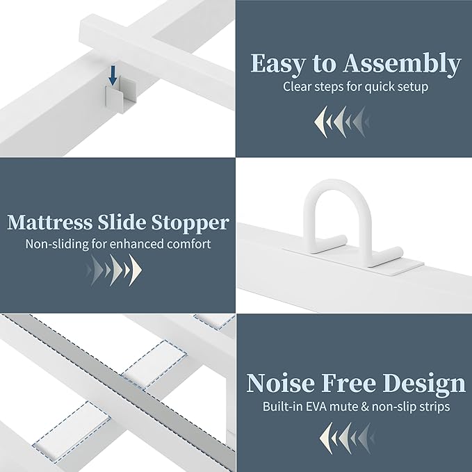 Floating Bed Frame Queen with LED Lights &USB Charging Station – Modern Platform Bed with 2 Tier Storage Headboard, Metal Slat Support, No Box Spring,Easy Assembly, Noise-Free, White