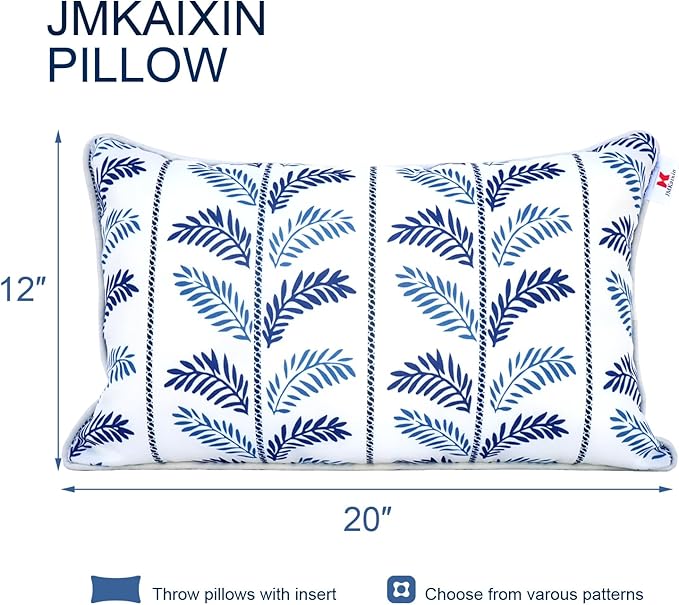 Pack of 2 Patio Lumbar Pillows, 12"x20" Fade Resistant Outdoor Waterproof Lumbar Pillow with Inners, Decorative Garden Lumbar Cushions for Home Patio Terrace Sofa Use