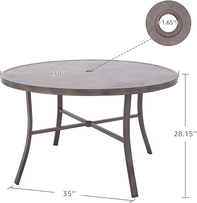 NATURAL EXPRESSIONS 5-Piece Outdoor Patio Dining Set, 4pcs Patio Swivel Rocking Chairs and 38’’ Round Dining Table with 1.65’’ Umbrella Hole
