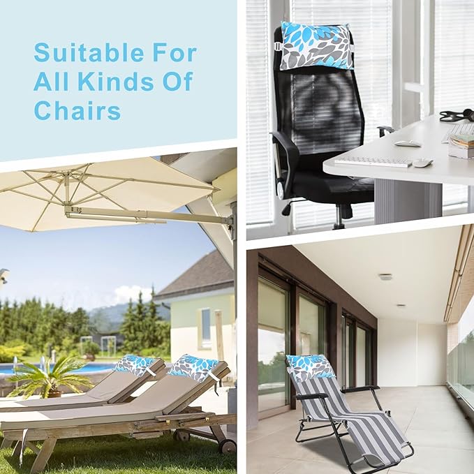 JMGBird Outdoor Pillow for Chaise Lounge Chair Set of 4 Waterproof Headrest Pillow Lumbar Pillows with Insert & Adjustable Elastic Strap for Beach Poolside Patio Office, 10x16 Inch