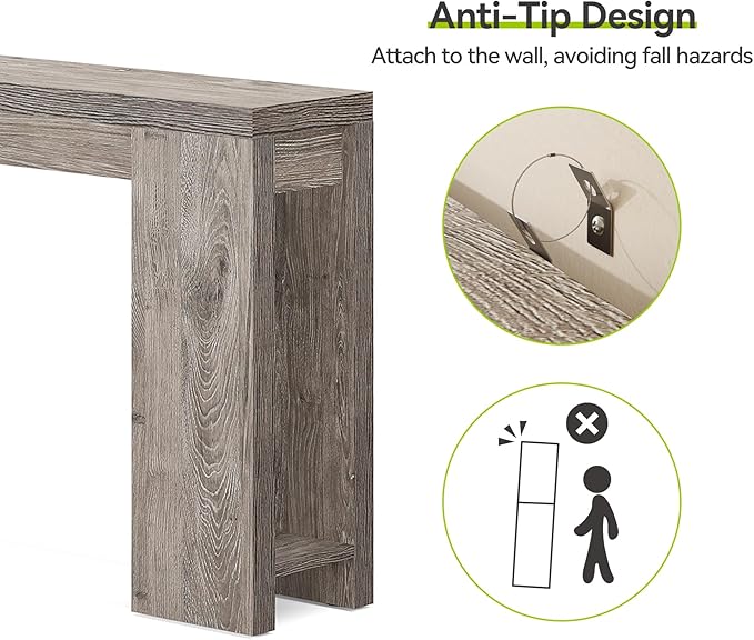 LITTLE TREE 70.9-Inch Long Entryway Table, Farmhouse Sofa Console Table for Living Room, Entryway, Hallway, Grey
