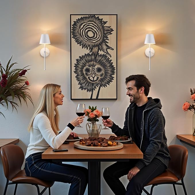 KDG Wireless Wall Sconces Set of 2, Small Cordless 5200mAh Rechargeable Battery LED Wall Lamps, Stepless Dimming Lightings for Wall Painting, Living Room, Bedroom, Hallway, Gifts, Night Light (White)