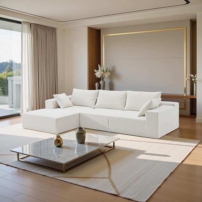 Sectional Couches for Living Room 109" L Shaped Cloud Couch Modern Modular Sectional Sofa Bad, Boneless Couch with Deep Seat, No Assembly Required (Chenille, Green)