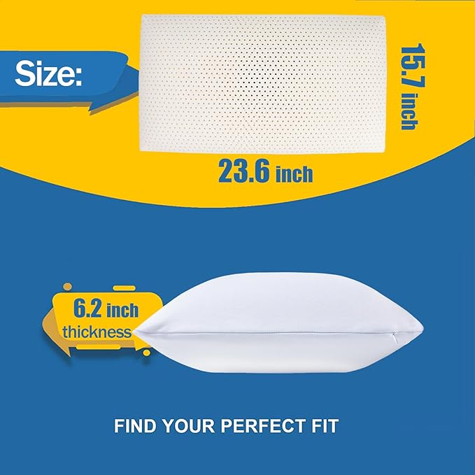 Talalay 100% Natural Premium Latex Pillow,Bed Pillow for Sleeping with Removable Cotton Cover, Helps Relieve Pressure, Breathable, Pressure Relief, Durable, Best Gift (Standard Size)