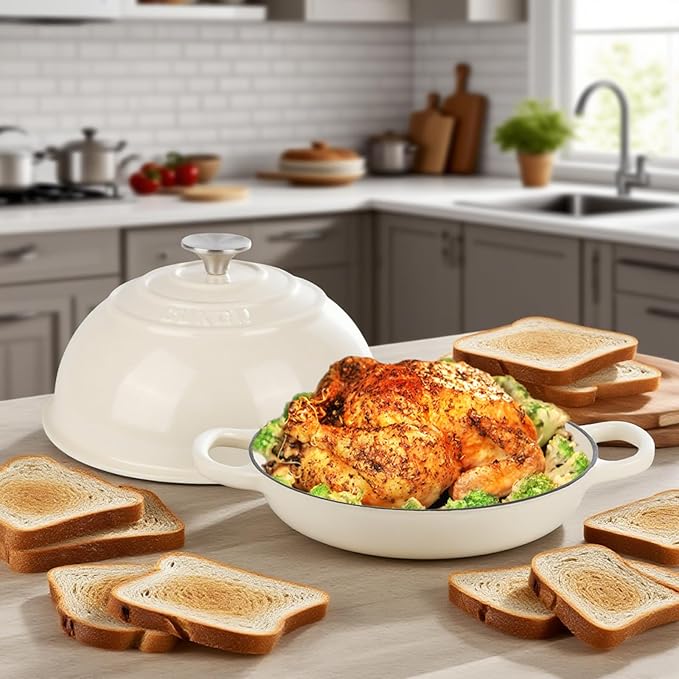 CUKOR 7QT Dutch Oven Pot With Lid, Enameled Cast Iron Dutch Oven For Bread Baking, Non-Stick Bread Pot for Oven/Stovetop, White (Roast, Braising, Stewing, Soups)