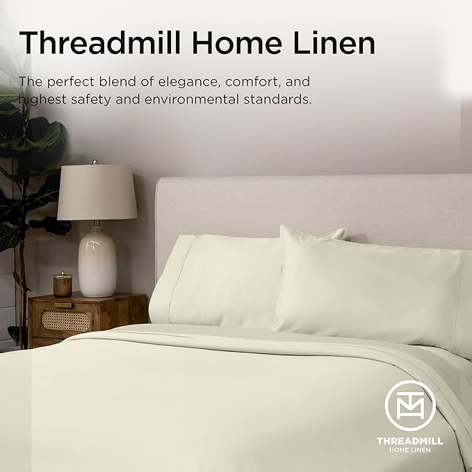 Threadmill Supima Cotton Sheets - California King, 1000 Thread Count, 4 Pc Luxury Set, Ivory with Deep Pocket