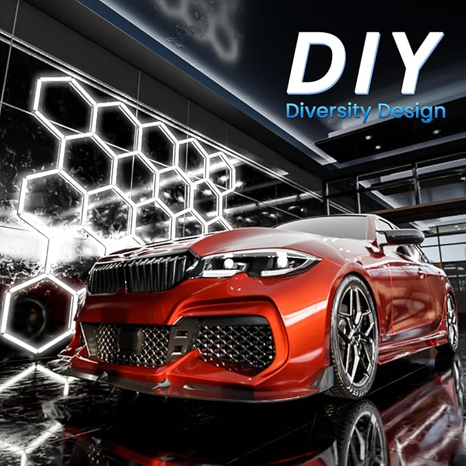 Ultra Bright Hexagon Garage Lights.750W 108000LM 6500K Hexagon LED Light with Rectangle Frame.14-Grid Honeycomb Lights with 1.33" Wide-Angle Lighting Surfacefor Garage, Basement, Warehouse