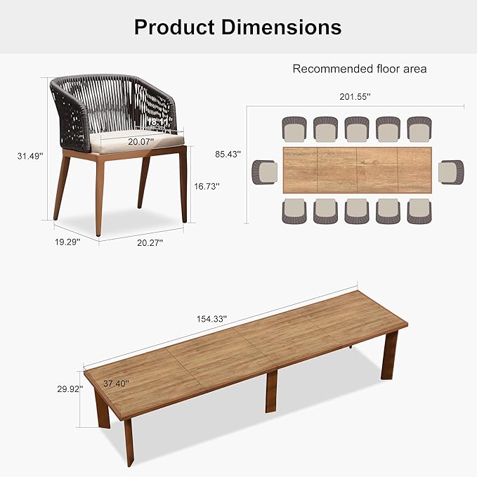 PURPLE LEAF 13 Pieces Outdoor Dining Set Patio Furniture Set Aluminum Rattan Wicker Patio Table and Chairs Set for Lawn Porch Deck Brown