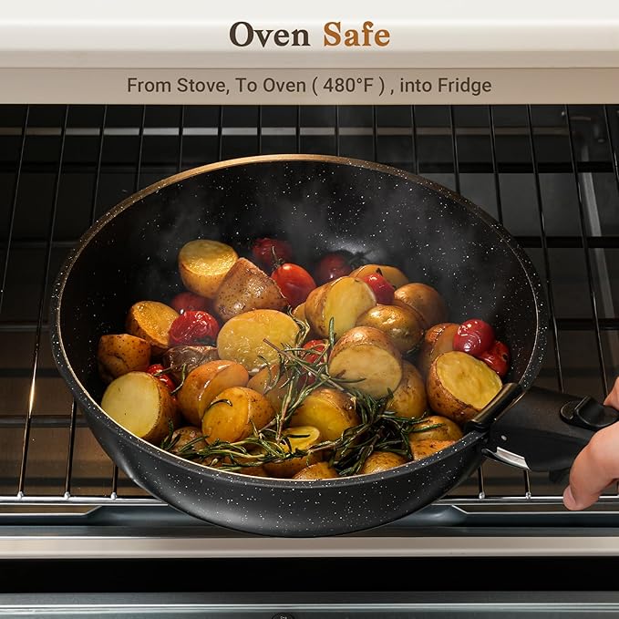 15Pcs Pots and Pans Set Non Stick, Cookware Sets with Detachable Handle, Nonstick RV Kitchen Cooking Tools Removable Handles, Oven Safe, Induction Fast, Stackable Induction Cookware,Black