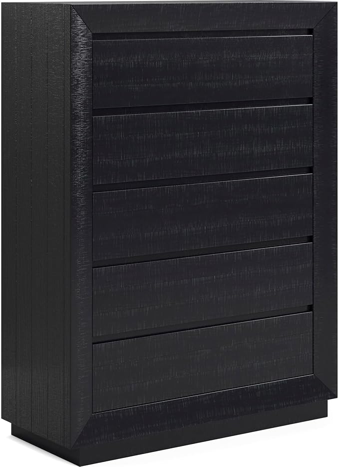 Signature Design by Ashley Londer Casual 5-Drawer Chest of Drawers with Safety Stop and Felt Lined, Black