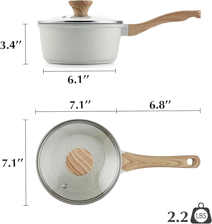 SENSARTE White Ceramic Nonstick Saucepan with Lid 2.0 Quarts, Small Cooking Pot with Stay Cool Handle, Induction Compatible Saucepot, White Granite Coating, Free of Intentionally Added PTFE/PFOA/PFAS