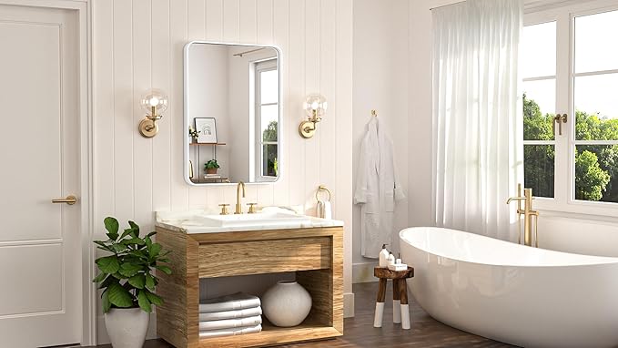 Keonjinn White Framed Mirrors for Bathroom 20 x 30 Inch Rounded Rectangle Bathroom Mirrors for Wall, White Farmhouse Mirror for Home Decor, HD Tempered Glass, Seamless Metal Frame(Horizontal/Vertical)