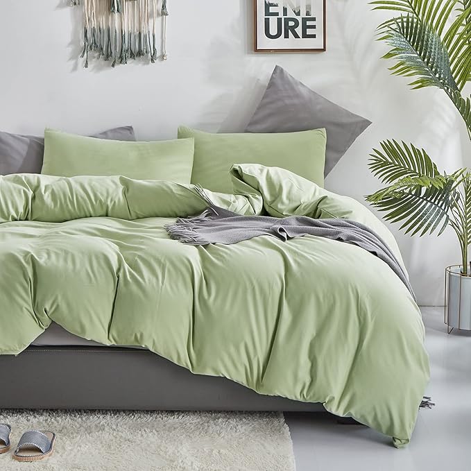 CLOTHKNOW Green King Comforter Set 3Pcs Sage Green Bedding Comforter Sets Pale Green Comforter King Soft Light Green King Size Comforter Set