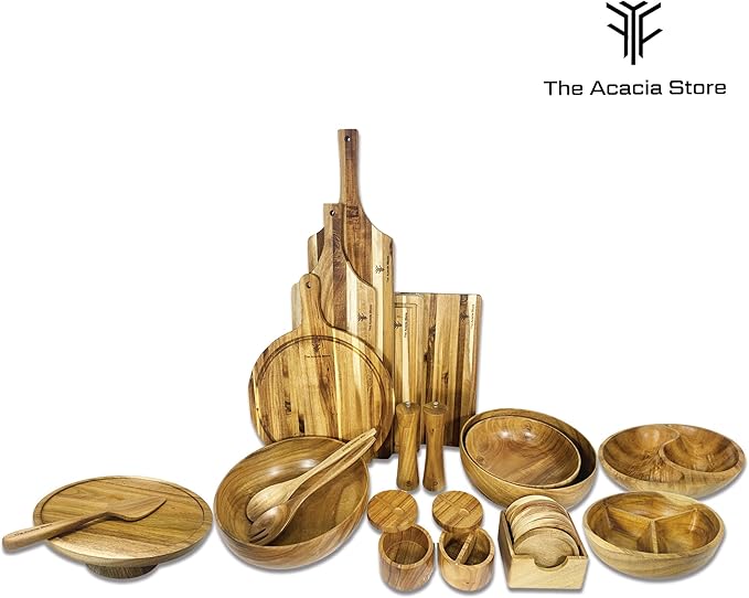 9.8 inches Acacia Wood divided Bowl, in a gift box, for candies, Nuts, dry fruits, made from one pc solid acacia wood, made in Vietnam