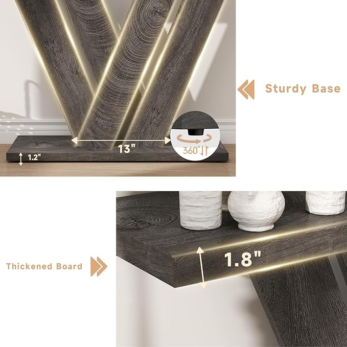 karlott 51 Inch Console Table, Farmhouse Entryway Table with V-Shaped, Wood Sofa Table Behind Couch Table, Narrow Entryway Accent Table for Living Room, Hallway, Entrance, Foyer, Brown, Grey