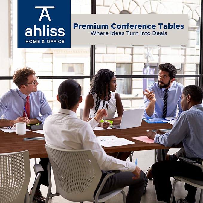 Sturdy Conference Table with Cable Management Grommets Modern Rectangle Office Meeting Table with Wood Tabletop and Metal Frame & Legs- Easy Assembly Boardroom Table (Mahogany, 10 Foot)