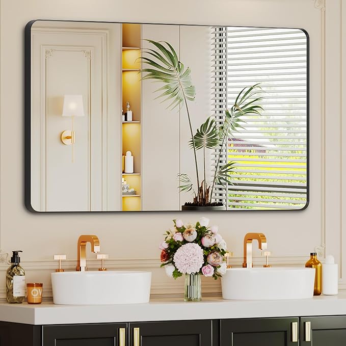 Bathroom Mirrors for Over Sink,55x30Inch Vanity Mirrors for Wall,Black Metal Frame Rectangle Mirrors for Bathroom Vertically Restroom,Hangs Horizontally or Farmhouse