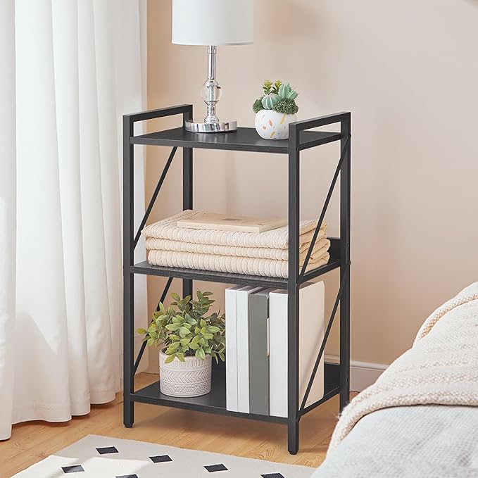 HOOBRO Bookshelf, 3-Tier Industrial Bookcase, Book Shelf Storage Organizer, Small Bookshelf with Metal Frame for Living Room, Bedroom, Home Office, Kitchen, Black BB71SJ01