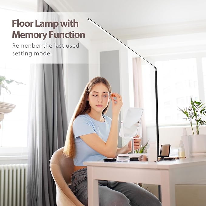 LED Floor Lamp, Bright Eye-Care Standing Lamp, Home Decor with Touch Control Dimmable Reading Light for Living Room, Bedroom, Office - Black