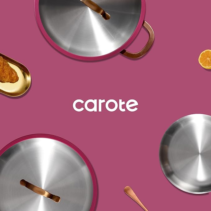 CAROTE 24pcs Tri-Ply Stainless Steel Cookware Set, Pots and Pans Set, Non Stick Induction Kitchen Cooking Sets, Nonstick Cookware Collection, Outer Ceramic Layer, Violet Purple