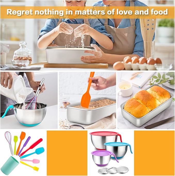 E-far 6 Pack Stainless Steel Loaf Pans, 9x5 Inch Bread Bread Pans, Metal Bakeware for Baking Bread Cake Meatloaf Brownies, Healthy & Non Toxic, Easy Release & Dishwasher Safe